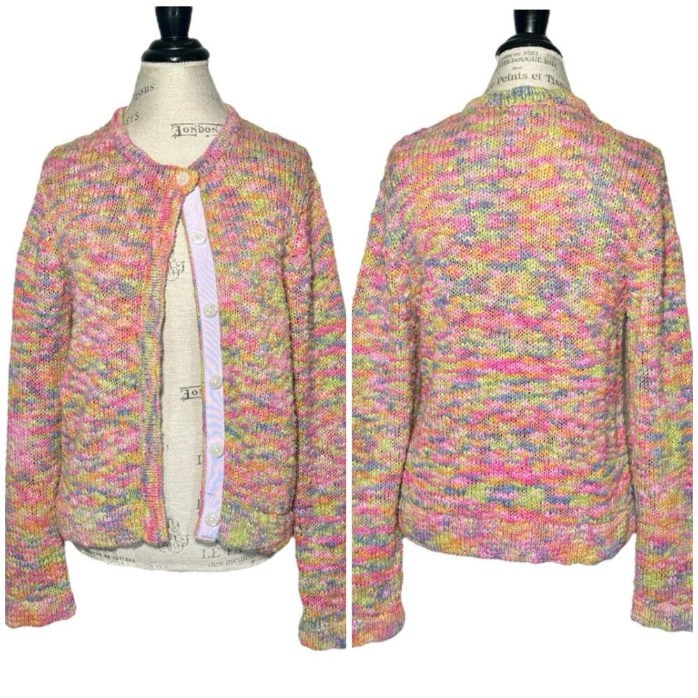 Orvis | Women | Rainbow Cotton Yarn Knit Button Up Crew Neck Cardigan | Sz Small